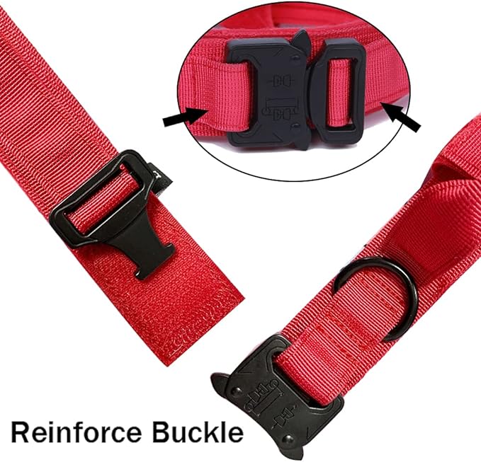 Xqpetlihai Tactical Dog Collar and Leash Set Adjustable Military Nylon Dog Collar with Control Handle and Heavy Duty Metal Buckle for Large Dogs(Red M
