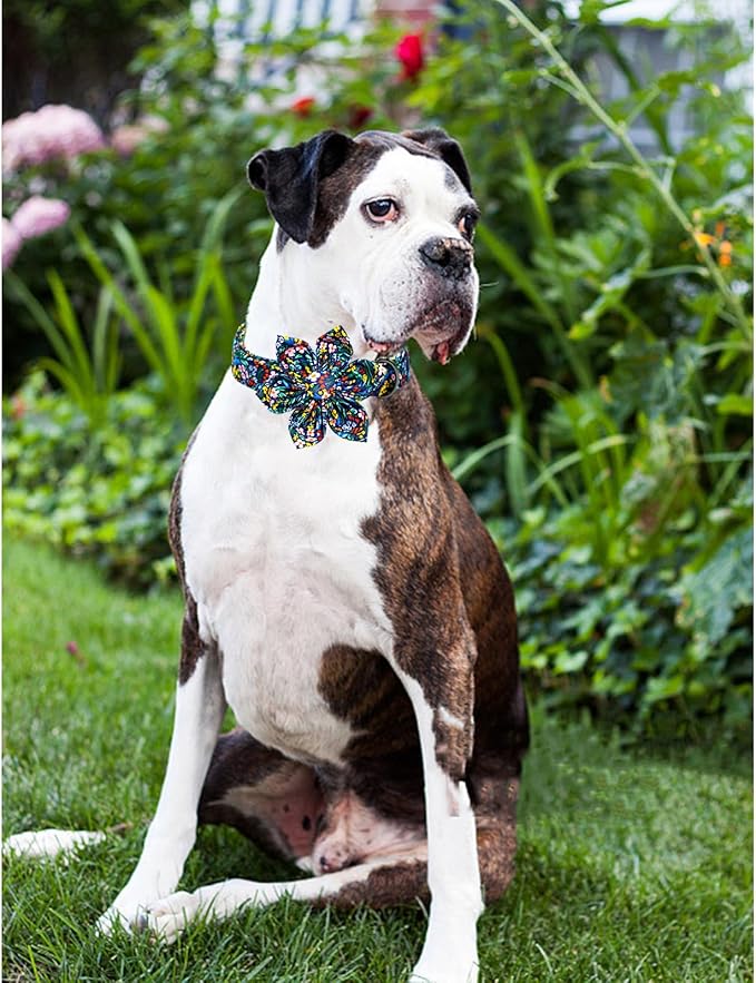 Lionheart glory Dog Collar Darkblue Flower Dog Bow Collars Floral Dog Collar with Flower Male or Female Spring Fall Pet Gift Durable Adjustable Dog Collar for Medium Dogs, B:Garden