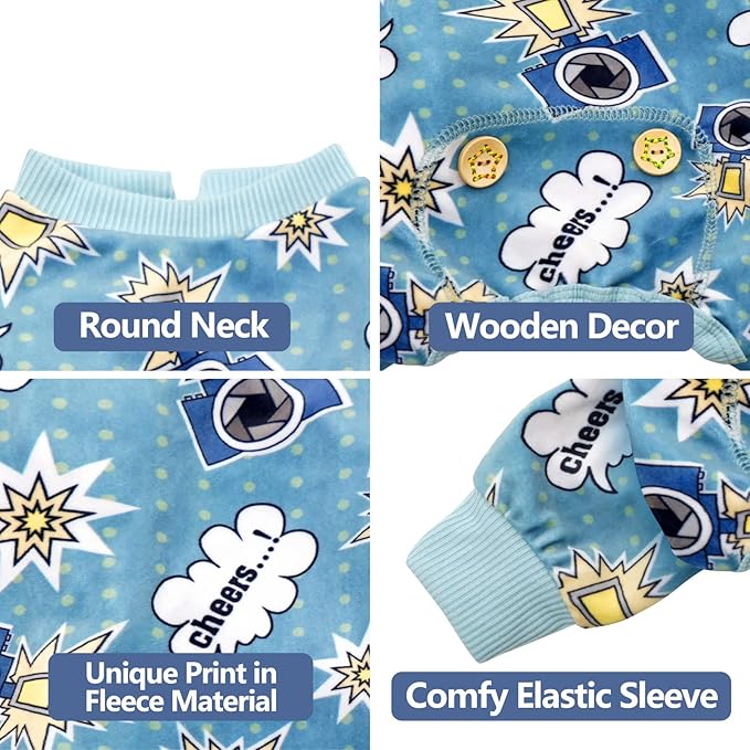 KYEESE Dog Pajamas Soft Dogs Clothes Pet Coat Velvet Dog Pajamas Small Sized Dogs Comfy Doggie Jammies Onesie Stretchy Doggie Pjs Pet Costume with Camera Pattern, Small