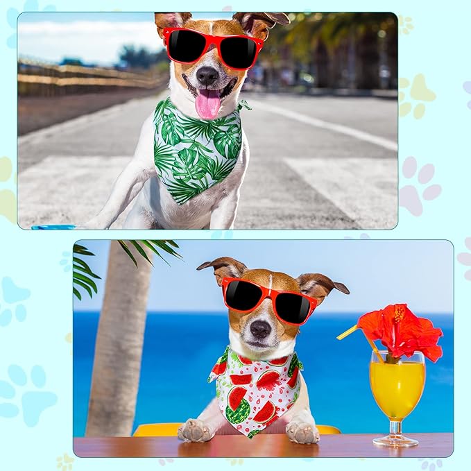 Amylove 120 Pcs Dog Bandanas Bulk Holiday Triangle Dog Pack Puppy Kerchief Bandana Adjustable Pet Scarf for Pet Cat Costume Accessories Decor Summer(Flower)