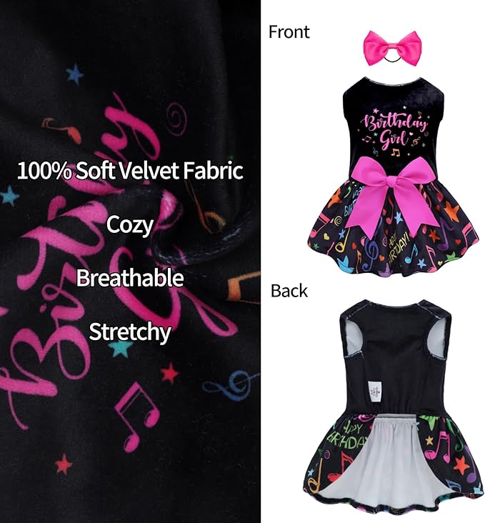 CuteBone Birthday Dog Dresses Velvet Holiday Small Dogs Clothes Onesie Pet Apparel Girl Puppy Skirt with Bow Hair Rope CVA50M-D