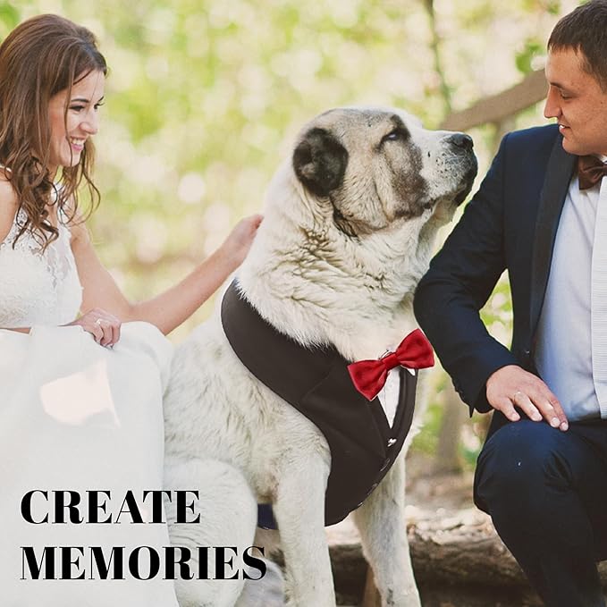 Dog Tuxedo for Wedding Outfit, Dog Suit and Tie Costumes for Birthday, Halloween, Cosplay, Christmas Party, Pet Formal Wear with Bowtie, Tux for Medium Large Dogs, Bulldog, Labrador, Husky