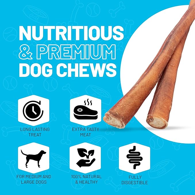 Sitka Farms Bully Sticks XL 12 inch - 6 Count - Bully Sticks 100% Natural and Long Lasting Dog Chews for Medium Large and Small Dogs of All Breeds - Grain & Rawhide Free Chews