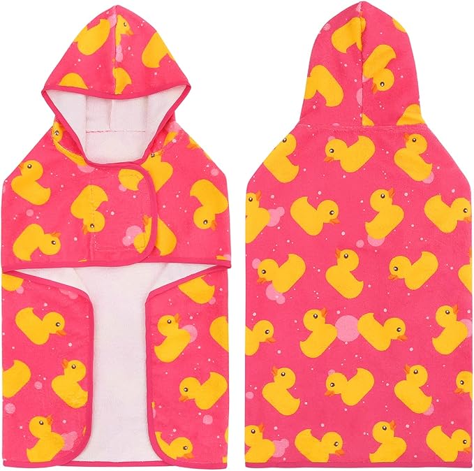 HDE Dog Bathrobe Super Absorbent Quick Drying Towel with Hood for All Dog Breeds Sizes S-XXL - Pink Rubber Ducks - L