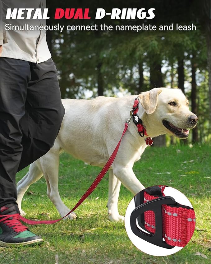 Joytale Airtag Dog Collar, Dual D-Rings, Reflective Pet Collar with Waterproof AirTag Holder, Soft Padded Adjustable for Large Dogs, Red, L