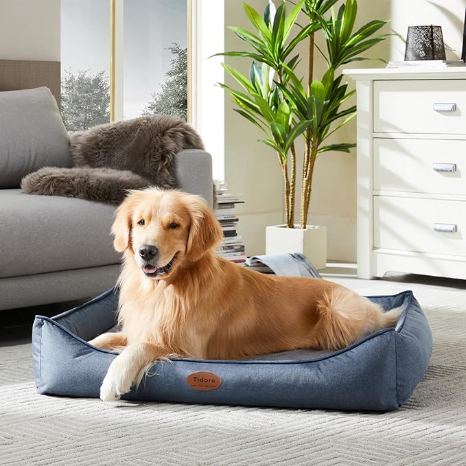 Orthopedic Dog Beds for Medium Dogs, Durable Egg Crate Foam Sofa Dog Bed wit Washable Removable Cover,Waterproof Lining,Pet Bed for Large Dogs (Denim Blue, 39.4" L x 31.5" W x 7.4" Th)