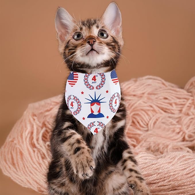 4th of July Dog Bandanas for Small Dogs Cats Patriotic Dog Bandanas 7 Pcs Independence Day Flag Day Adjustable Puppy Scarves Grooming S