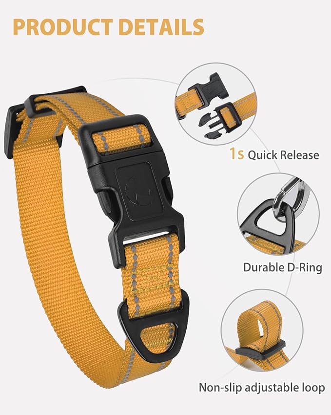 Joytale Small Dog Collar, Reflective and Adjustable Nylon Collar with Quick-Release Buckle, Lightweight No-Choke Design for Small Dogs, Khaki, 5/8" Width