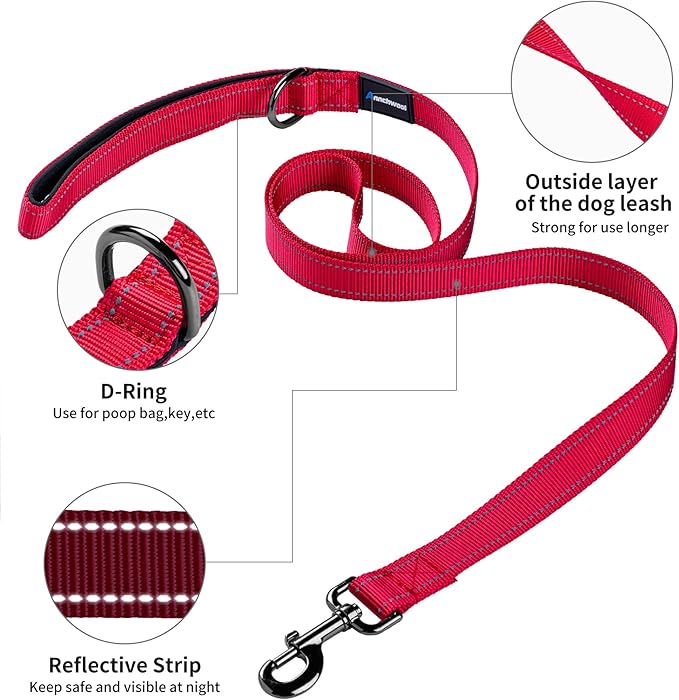Annchwool No Pull Dog Harness with Padded Handle+5 Ft Leash,Reflective Strip Escape Proof and Quick Fit to Adjust Dog Harness,Easy for Training Walking for Small & Medium and Large Dogs(Red-Set,L)