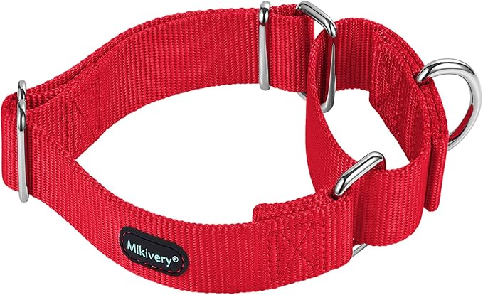 Mikivery Martingale Dog Collar Nylon Adjustable and Safety Training Red Comfortable Metal Buckle Slip Collars for Small Medium and Large Dogs(Red,L)