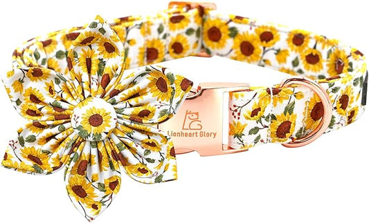 Lionheart glory Dog Collar with Flower Sunflower Print Dog Collar for Female or Male Dogs Soft Durable Adjustable Collar Flower Spring Collar Dog Bow for Large Dogs