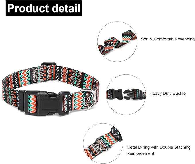 Adjustable Dog Collar with Patterns, Ultra Comfy Soft Nylon Breathable Pet Collar for Small Medium Large Dogs (M, Tribal Orange)