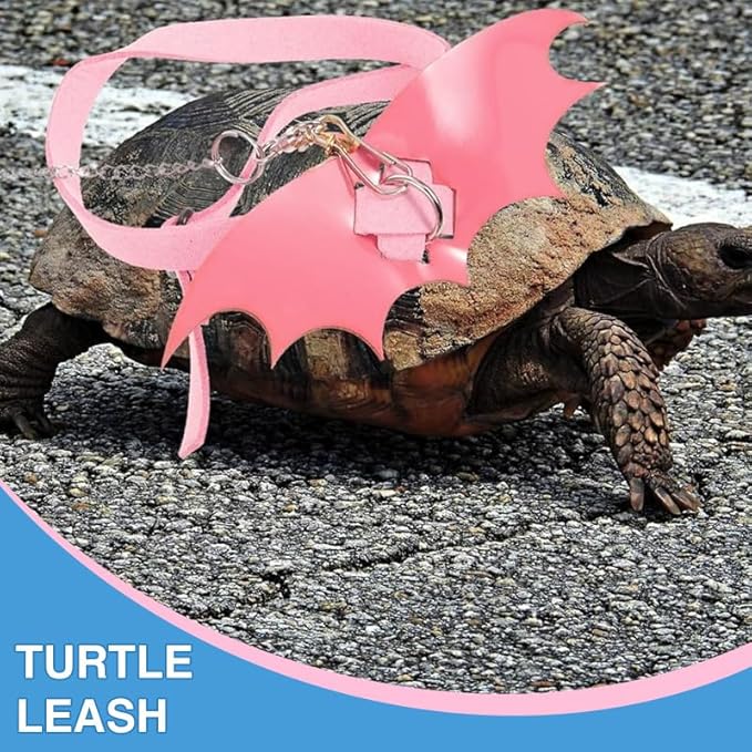 Turtle Harness and Leash with Wings- Harness Strap Chest Collar Adjustable Rope Walking for Turtle Reptile(Pink S