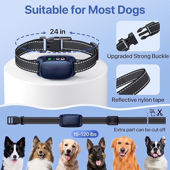 Dog Bark Collar, Automatic Bark Collar with 8 Adjustable Sensitivity for Large Medium Dogs, Humane No Bark Control Collar with Beep Vibration, Smart Anti Barking Collars