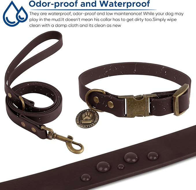 Wisedog Dog Collar and Leash Set Combo: Adjustable Pet Collars with Dog Leashes for Small Medium Large Dogs, Includes 1 Bonus of Poop Bag Holder (XL(Collar:16"- 25.5";Leash:6 ft), Brown)