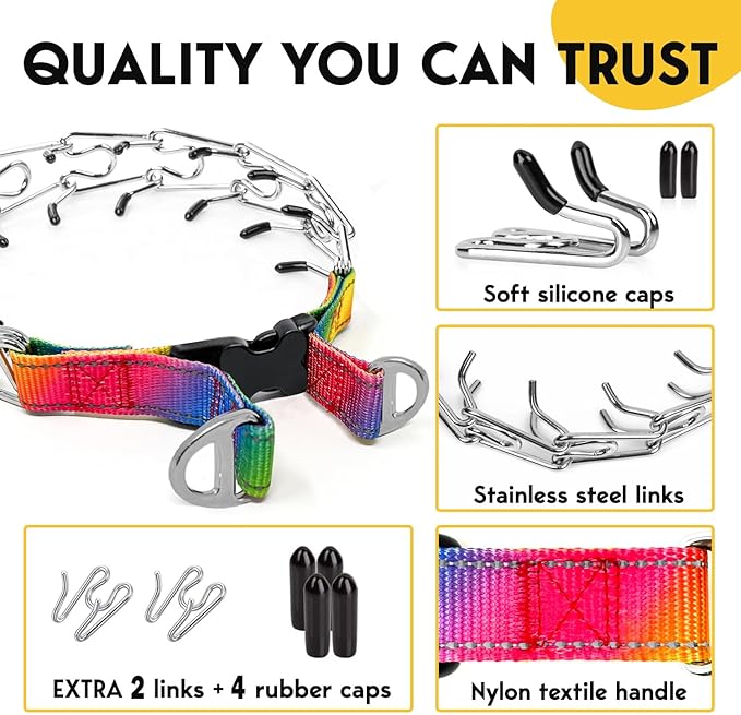 PetJett Prong Collar for Dogs Training Collar Adjustable Choke Collar for Dog Quick Release Pinch Collar for Dog for Small Medium Large Dogs No Pull Walking Tool - Stainless Steel Metal Choker Chain