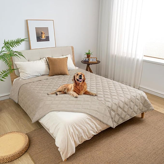 fuguitex Waterproof Dog Blanket Reversible for Small Dogs Resistant Leakproof Washable Couch Cushion Bed Protector Cover for Indoor Furniture Pet Friendly(82"*82",Brown+Khaki+Khaki