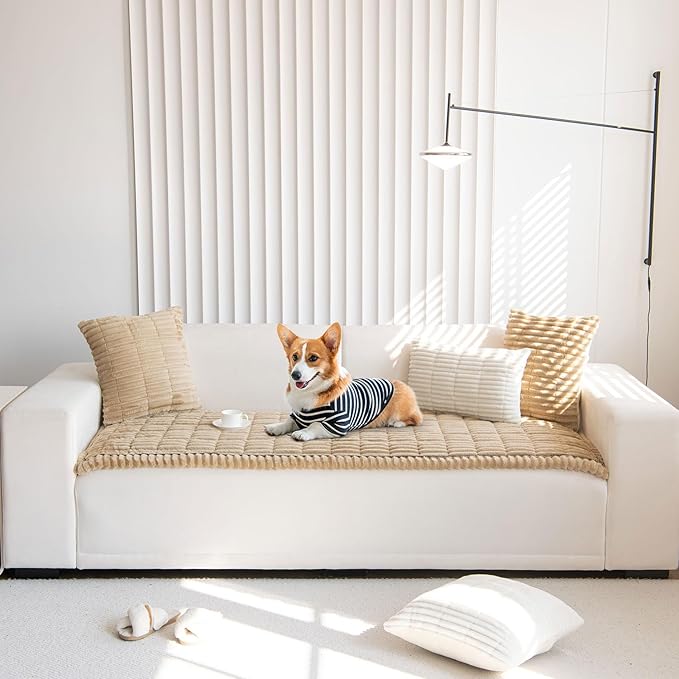 OTOB Dog Couch Cover Protector, Washable Non Slip Pet Friendly Sofa Cover for Dogs, Fuzzy Pet Furniture Couch Covers for Sofa, Boho Soft Couch Covers Sofa Protector (27.6" x 59", Coffee)