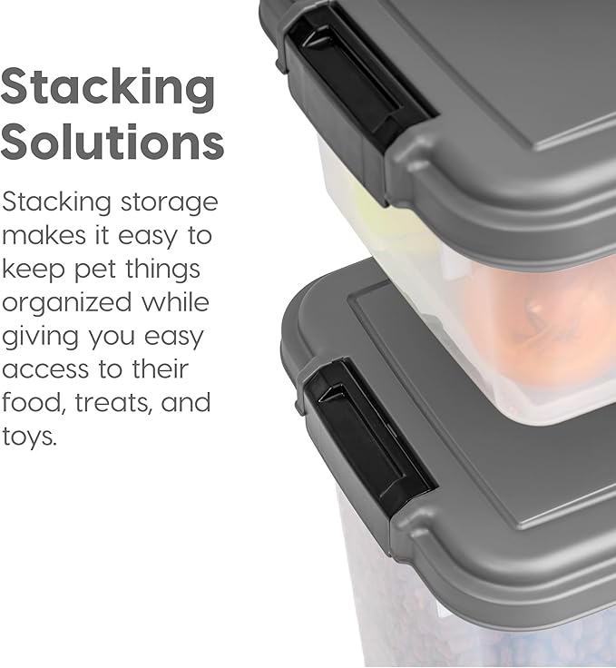 IRIS USA Dog Food Storage Container, 30 lbs & 11 lbs Combo, Cat Food Storage Container, Dog Treat Container, Airtight, Stackable, 2-Cup Scoop, Wheels, Easy Mobility, Dark Gray
