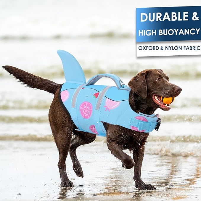 AOFITEE Dog Life Vest, Dog Life Jacket Shark, Reflective Puppy Safety Vest with Superior Buoyancy and Rescue Handle, Adjustable Dogs Swimsuit Float Coat for Small Medium Large Dogs, XS