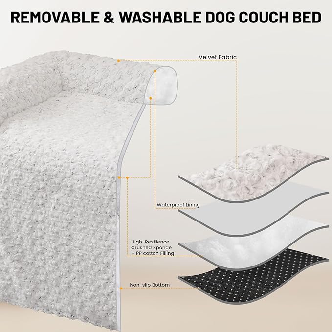 Luxurious Calming Dog Bed Mats, 45" Large Dog Couch Bed for Furniture Protector with Removable Washable Cover, Fluffy Plush Dog Mat for Large Medium Small Dogs and Cats,White Gray