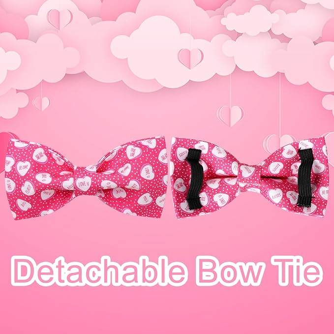 Valentine’s Dog Collar with Bow Tie, Pink Heart Bowtie Collar with Metal Buckle, Valentine’s Gift Pet Collar for Puppy Girl Boy Dog or Cat, Wedding Dog Collar,XL
