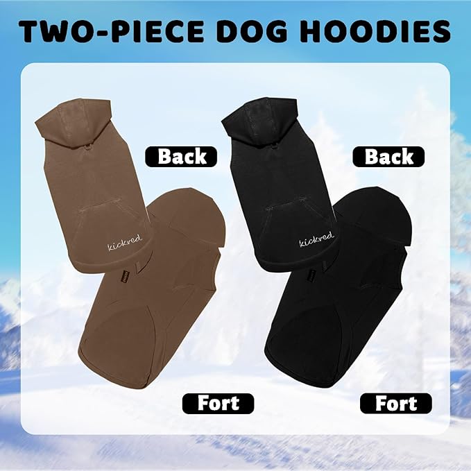 2-Piece Basic Dog Hoodie & Puppy Sweatshirt, Soft & Comfy, Superior Comfort & Fit, Dog Security Hoodies Jumpsuit Sweater with Leash Hole & Pocket, Black & Brown/Sleeveless (Medium)