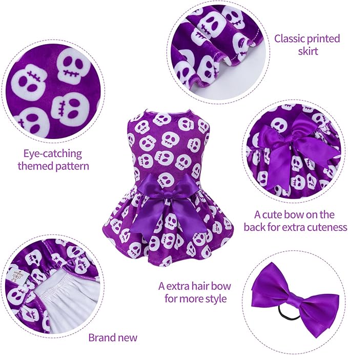 CuteBone Dog Dresses Velvet Holiday Small Dogs Clothes Onesie Pet Apparel Girl Puppy Skirt with Bow Hair Rope CVA35L