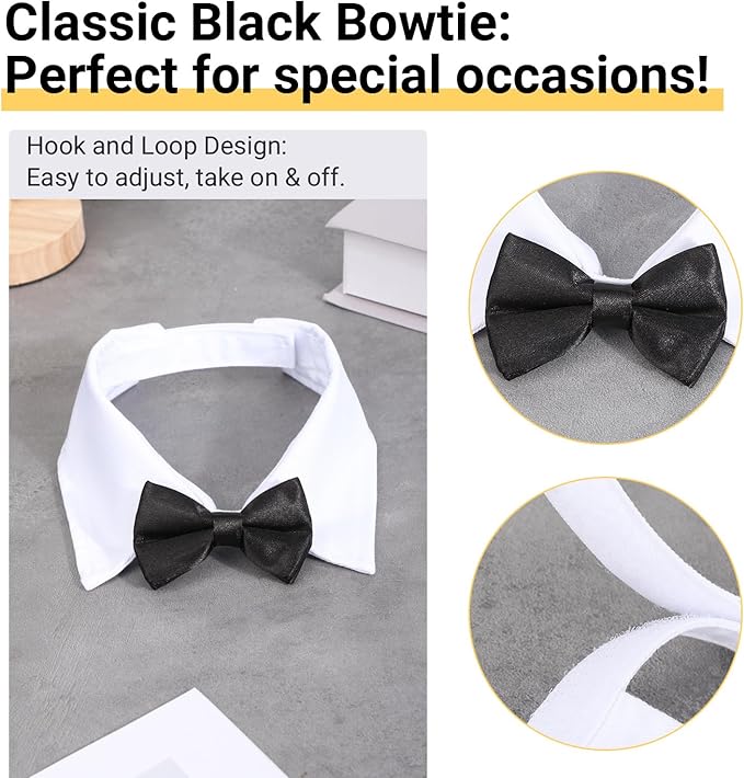Segarty Dog Tuxedo Bow Tie Collar - Black Bowtie With Handcrafted Adjustable White Formal Pet Cats Necktie for Medium Large Boy Dogs - Wedding Grooming Bows Birthday Gift