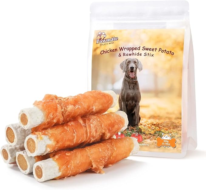 Chicken Wrapped Sweet Potato Rawhide Dog Treats, Big Stick Long Lasting Large Dogs, Dog Chew Training Snacks for Medium Large Breed 6-7 Counts 10.58 oz