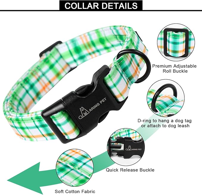 ARING PET Cute Dog Collar-Cotton Lightweight Dog Collars, Adjustable Plaid Pet Collar Puppy Collars with Quick Release Buckle for Small Medium Large Dogs