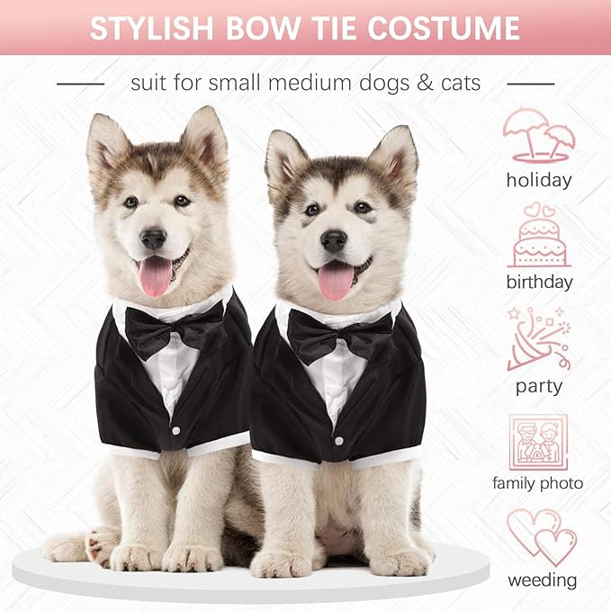 Kuoser Dog Tuxedo,Dog Wedding Suit with Bow Tie Formal Dogs Tux Pet Wedding Party Birthday Costume,Doggy Valentines Christmas Halloween Graduation Outfit Cosplay for Small Medium Large Dogs,Black XL
