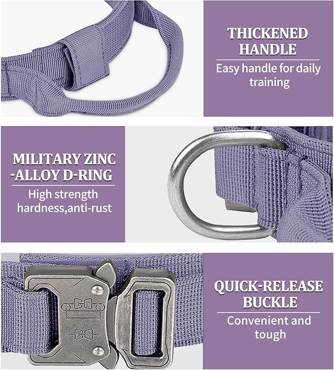 COOYOO 3-Piece Set Tactical Dog Collar, Adjustable Military Training Nylon Collar with Control Handle and Heavy Metal Buckle for Medium and Large Dogs