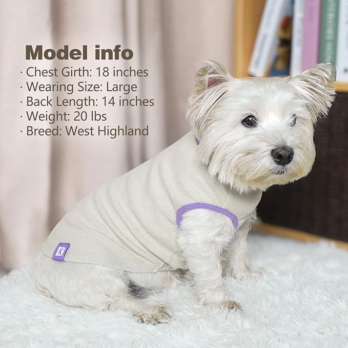 KYEESE 2Pack Dog Shirts Waffle for Small Dogs Stretchy Dog T-Shirts Lightweight Dogs Tank Top Sleeveless Pet Vest Breathable, X-Large, Purple+Grey