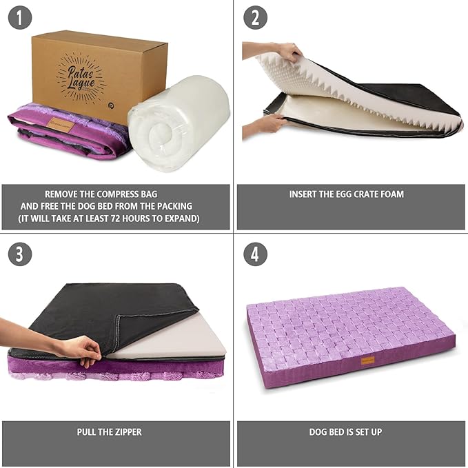 Patas Lague Orthopedic Dog Bed for Medium Dogs, Waterproof Soft Warm Comfortable Egg Crate Foam Medium Pet Beds Mat with Removable Washable Cover and Nonskid Bottom, 30''X20'' Purple