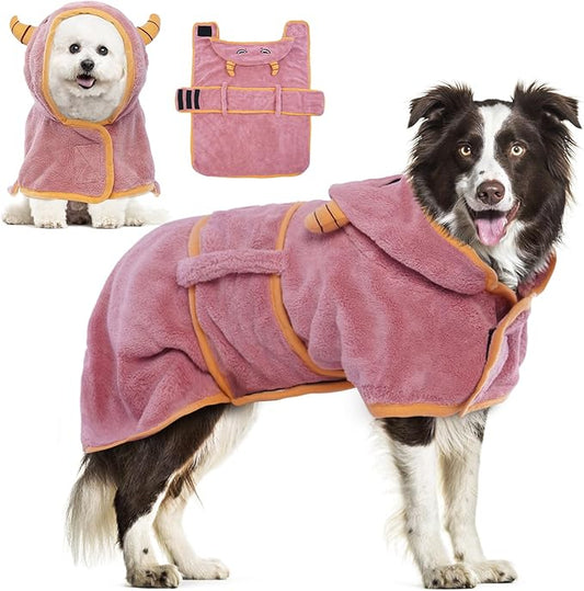 DENTRUN Dog Robes for After Bath - Super Absorbent & Fast Drying Coat with Hood, Bathrobe Beach Essentials, Bath Towels for Drying Dogs Large, Bath/Beach/Swimming Quick Dry Towel Robe
