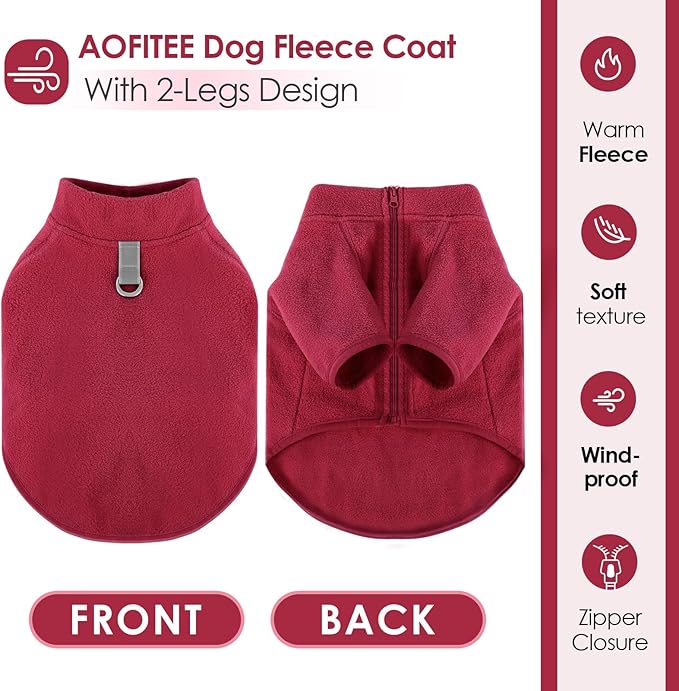 AOFITEE Warm Dog Sweater, Fleece Jacket for Male/Female Medium Dogs, D-Ring, Turtleneck, XL