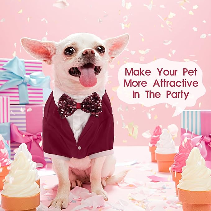Kuoser Dog Tuxedo,Dog Wedding Suit with Bow Tie Formal Dogs Tux Pet Wedding Party Birthday Costume,Doggy Valentines Christmas Halloween Graduation Outfit Cosplay for Small Medium Large Dogs,Red 2XL