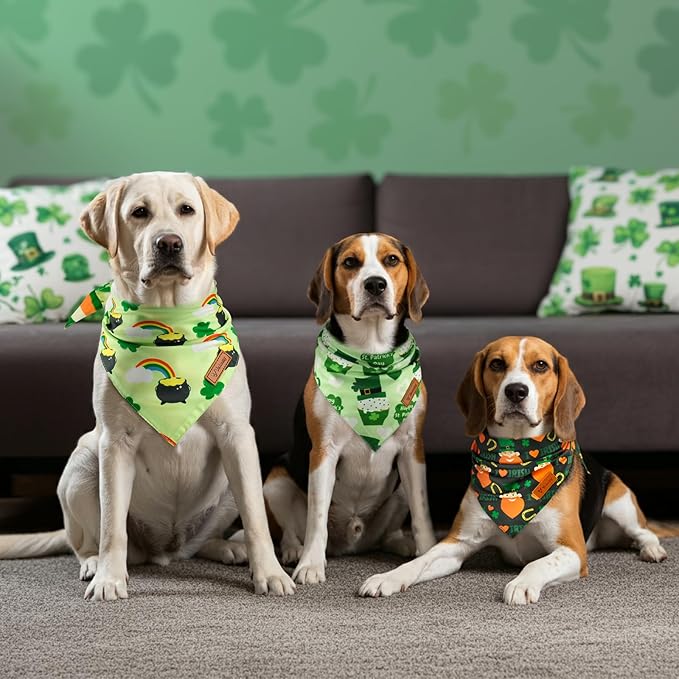 Vehomy 3-Pack St. Patrick's Day Dog Bandana Reversible Dog Bandanas Shamrock Dog Scarfs Cat Triangular Bibs Pet Irish Bandanas Scarves for Small Medium Large Dogs L