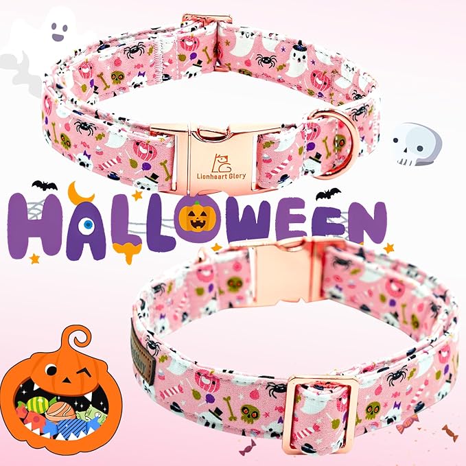 Lionheart Glory Halloween Dog Collar Bowtie - Heavy Duty Adjustable Fall Holiday Collar for Medium Dogs - Bow for Female or Male Pets - Gift