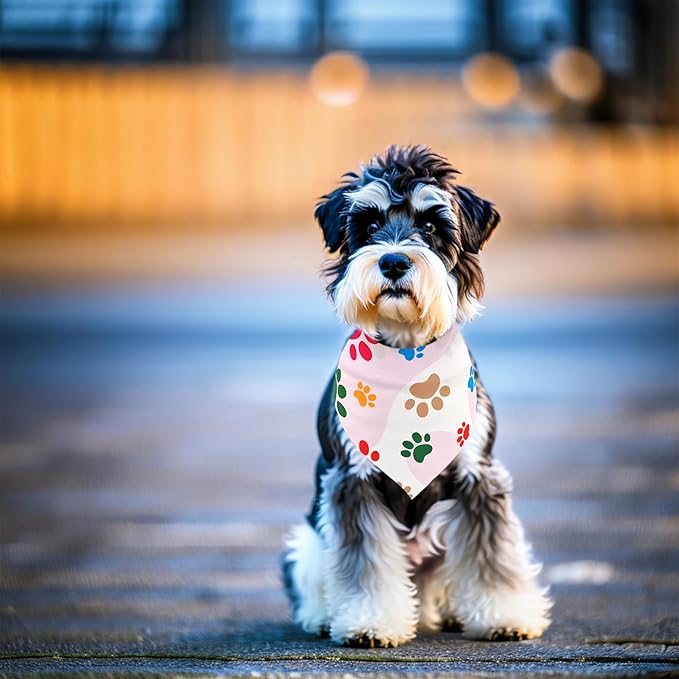 7 PCS Small Dog Bandanas Paw Print 25 Inch Polyester Dogs Bandana for Medium Cats Large Scarves Party Grooming M