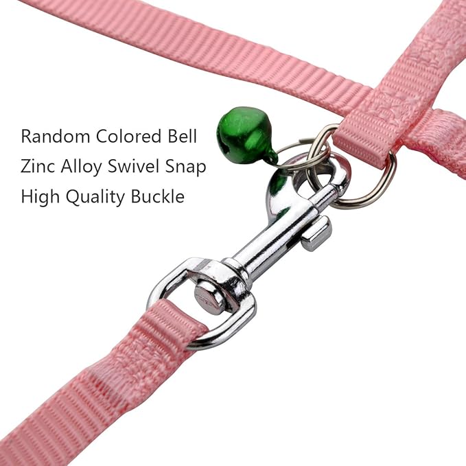2 Pack Rabbit Harness Leash - Persuper Bunny Cat Leash Adjustable Soft Nylon Small Animal Harness Set for Walking Running Outdoor Use with Safe Bell for Puppy Dog, Pig, Kitten, Ferret, Mini Pet