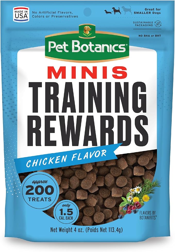 Pet Botanics 4 oz. Pouch Training Rewards Mini Soft & Chewy, Chicken Flavor, with 200 Treats Per Bag, The Choice of Top Trainers