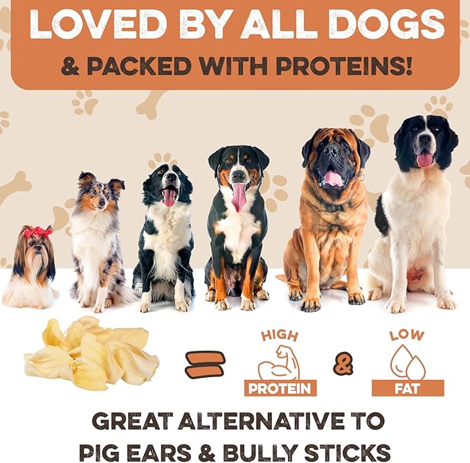 Premium Cow Ears For Dogs, Thick Cut & All-Natural Whole Ears, 100% Grass Fed Beef, No Additives Or Hormones, Safe Rawhide Alternative, Great Dog Treat Alternative To Pig Ears, Bully Sticks, Dog Bones