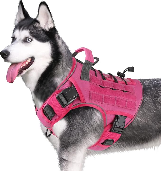 WINGOIN Pink Tactical Dog Harness for Small Dogs, Heavy Duty No Pull Harness with Handle, Adjustable Reflective Military K9 German Shepherd Small Size Pet Vest for Training, Walking, Hiking (S)