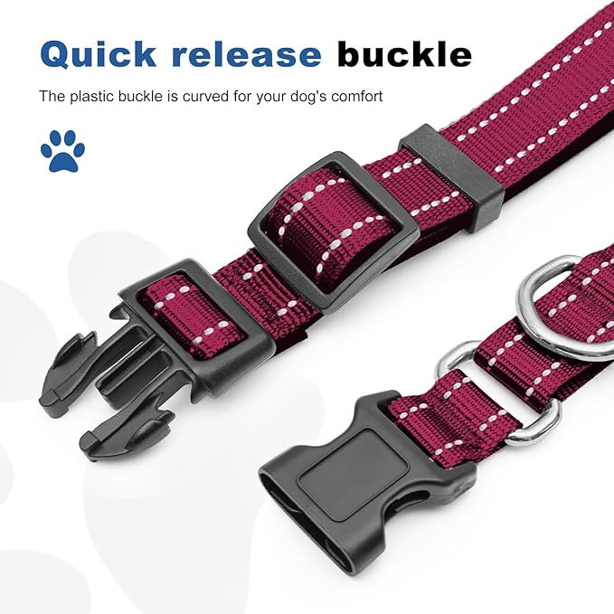 Reflective Martingale Dog Collars. Dog Collar with Quick Release Buckle. Adjustable Soft Padded Breathable Nylon Pet Collar Suitable for Puppies for Small Medium Large Dogs.