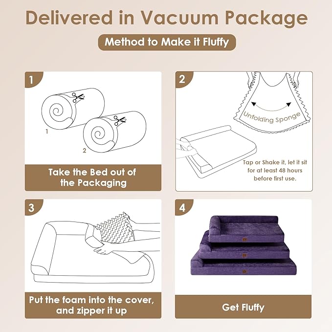 EHEYCIGA Memory Foam Dog Bed XLarge Sized Dogs, Extra Large Dog Bed Orthopedic with Washable Removable Cover, Waterproof XL Pet Bed Couch for Crate, 41x27x6 Inches, Purple