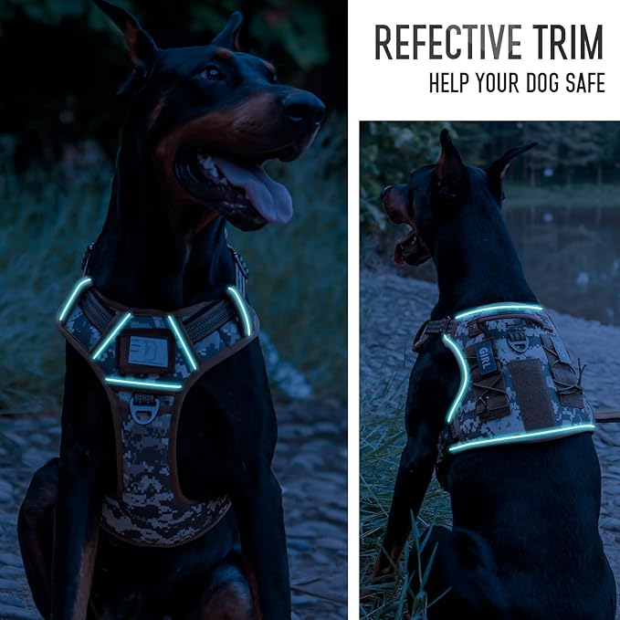 Tactical Dog Harness for Medium Large Dogs, Heavy Duty Dog Harness with ID Card, Reflective Hiking Harness for Training Easy Control Dog Vest with Handle Desert Camo