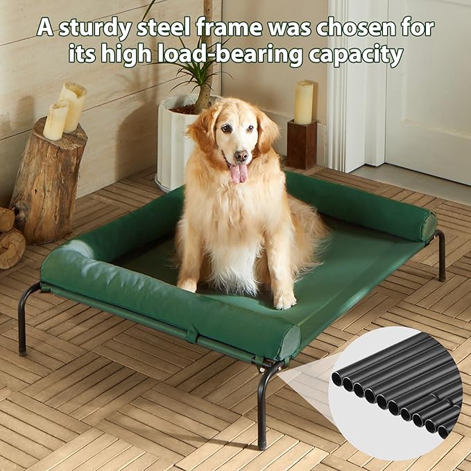 RRPETHOME Elevated Cooling Dog Bed,Raised Dog Cots Beds for Large Dogs,Outdoor Pet Bed for Large Dogs,Chew Proof Portable Cooling Pet Cot Skid-Resistant Feet,Frame with Breathable Mesh