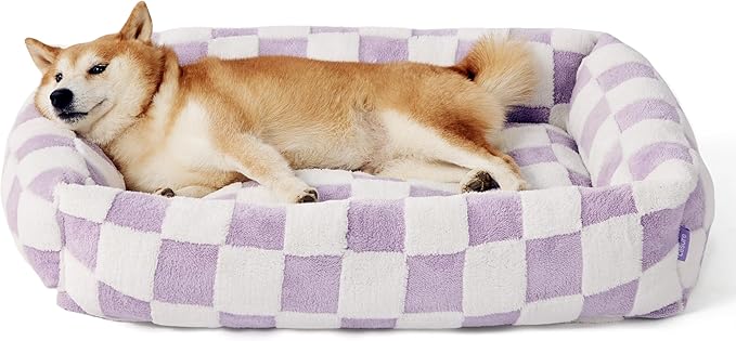 Lesure Cute Dog Bed for Large Dogs - Washable Pet Beds,Cozy Rectangle Orthopedic Sofa with Jacquard Shaggy Plush & Anti Slip Bottom,36x27x8inches